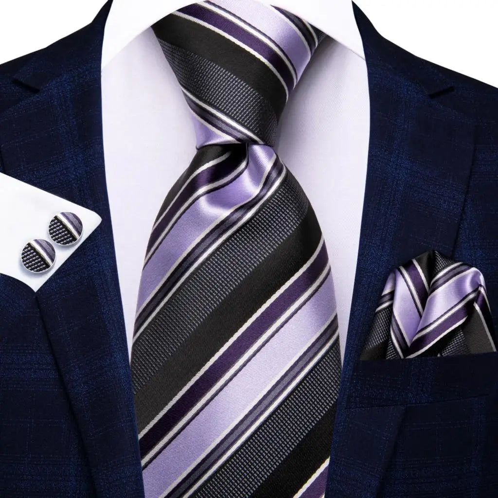 Black Red Striped Silk Wedding Tie For Men Handky Cufflink Gift Men Necktie Fashion Business Party Dropshiping Hi-Tie Designer Good Vibrations