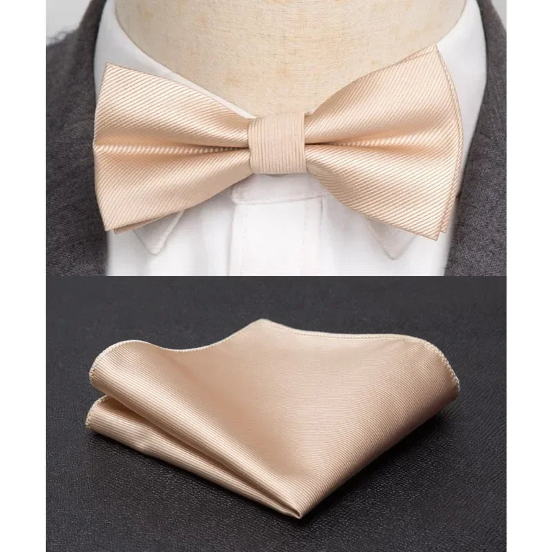 Mens Bowtie Cravat Set Solid Black Pink Red Fashion Butterfly Ties for Men Handkerchief Party Man Gift Wedding Dress Accessories