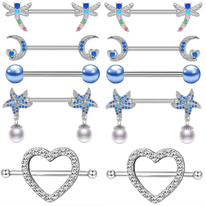 Stainless Steel Pink Bunny Nipple Piercing Jewelry Set 14G Green Bat Nipple Rings Bulk Cat Nipple Barbell Pack Piercing Pezon