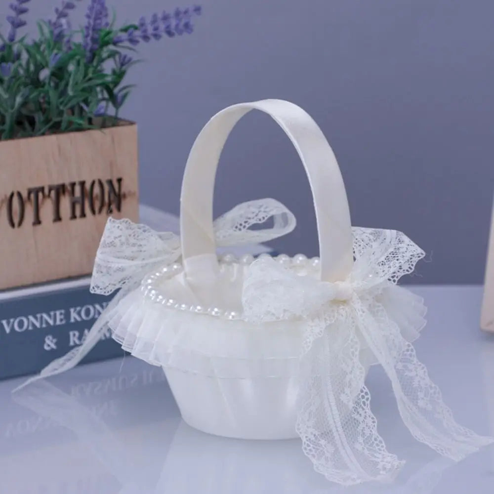 Fashion Lace Wedding Flower Basket Rose Flower Ribbon Bow Satin Bow Hanbag Tote Bag Storage Bag Flower Girls Basket Party Good Vibrations