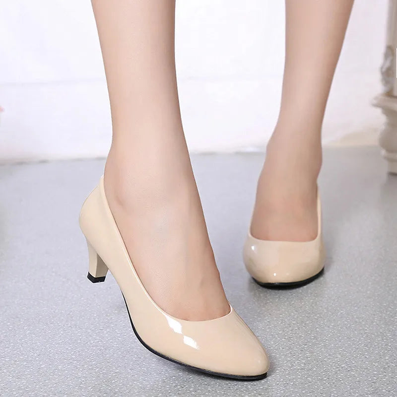 Shoes Ladies Pumps Medium Heel Nude Sexy High Heels Weeding Shoes Women Office Work White Pumps Party Shoes Good Vibrations