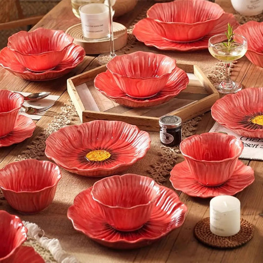 Pastry Dish American Style Ceramic Flower Plate Light Luxury Modern Dining Plates Household Decorative Bowl Party Serving Good Vibrations
