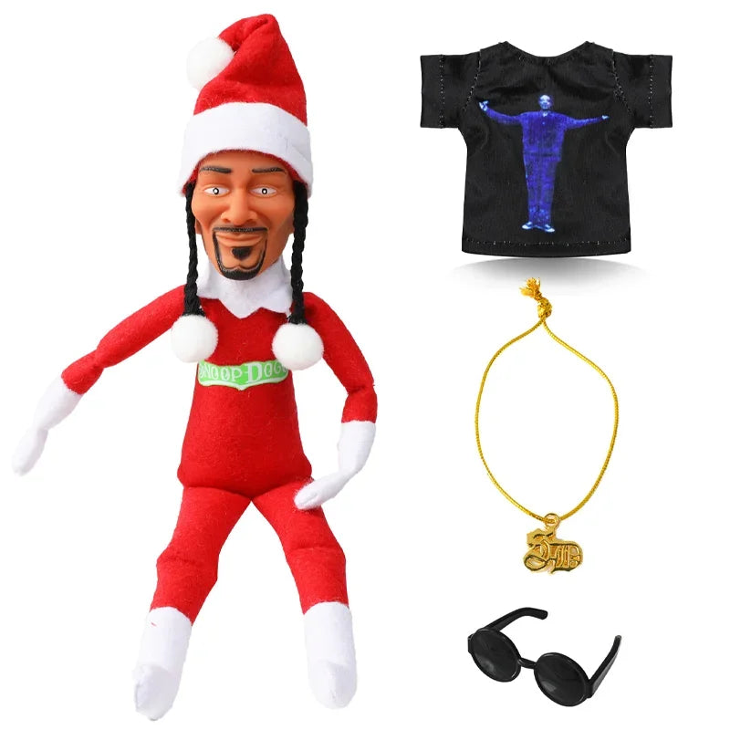 New Snoop Dogg Snoop on a Stoop Christmas Elf Doll 12” Plush Toys Shelf Decor Includes Elf Toy Tshirt Sunglasses and Necklace Good Vibrations