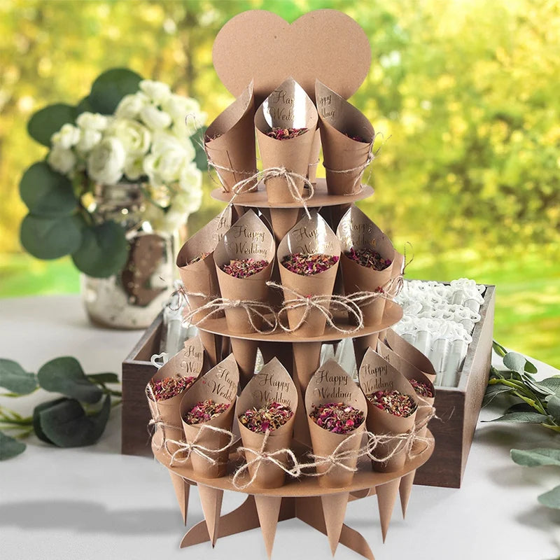 Kraft Paper Wedding Tray Confetti Cone Stand Box Tray Rustic Wedding Decoration Wedding Confetti Cones Wedding Cones Set supply Good Vibrations