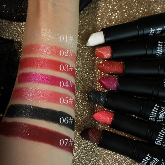 Waterproof Glitter Lipsticks Punk Style Nude Matte Not Fading Pearlescent Sexy Red Pink Velvet Lipsticks Lips Makeup Cosmetic Good Vibrations