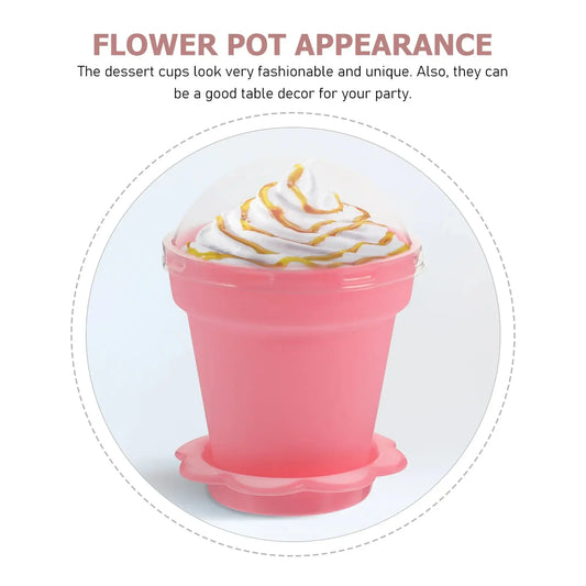 25 Sets Indoor Plant Pots Planter Cake Cups Pudding Serving Yogurt Plastic Dessert Flowerpot Shaped Pink Party Good Vibrations