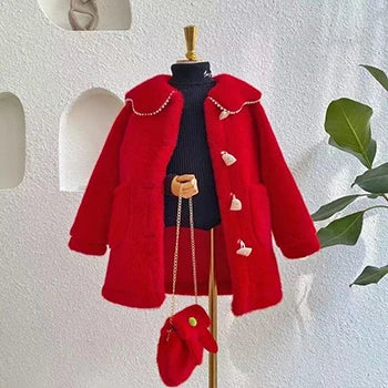 3 4 6 8 10 Years Girls Jacket Autumn Winter Warm Faux Fur Coat For Girls Christmas Princess Outwear Cute Plush Children Clothing Good Vibrations