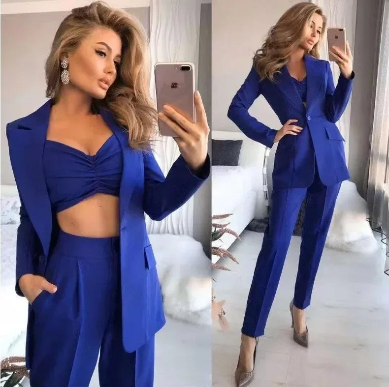 New Women Elegant Office Suits Pants 3PCS Breathable Turndown Collar Women Jacket Dress Suits Slim Jacket+Vest +Pants Suit Set Good Vibrations