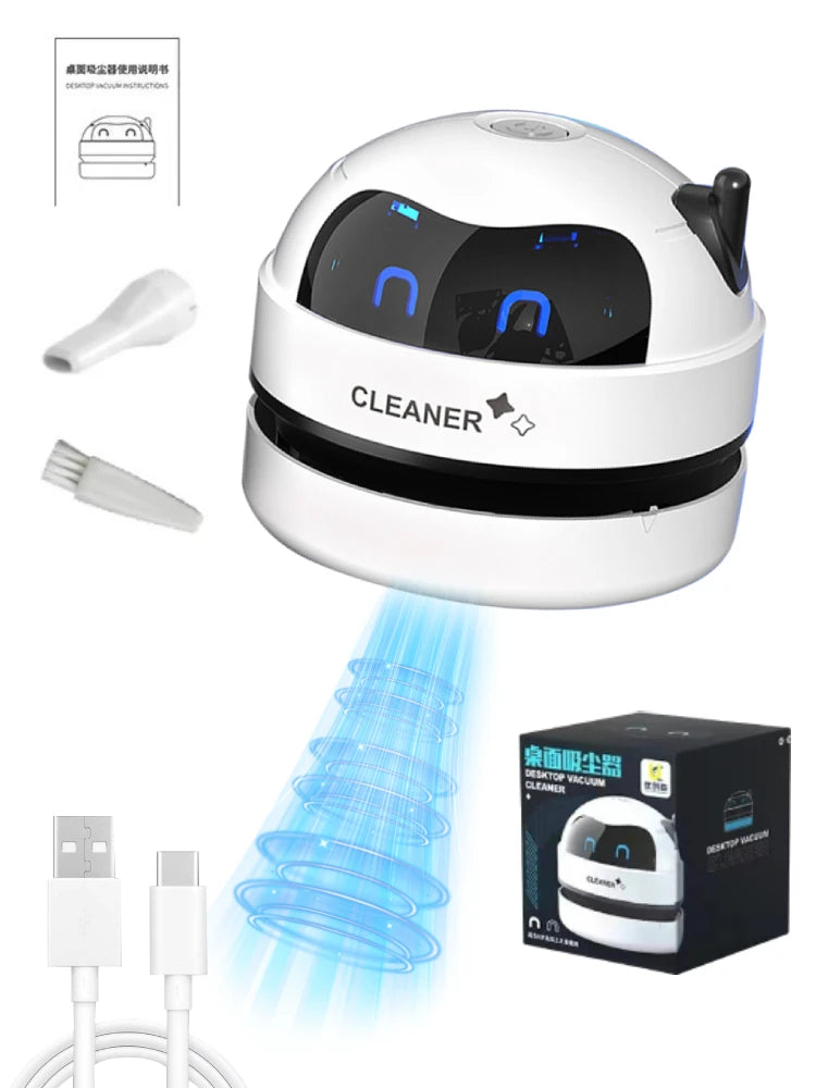 Desktop Vacuum Cleaner with Nozzle & Cleaning Brush USB Charging Mini Desk Dust Vaccum Cleaner Good Gift For Kid Student Ofiice Good Vibrations