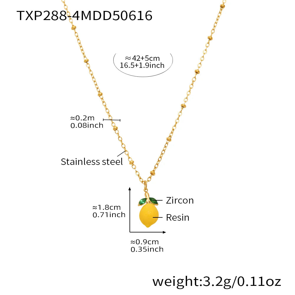 Nivora Resin Fruit Lemon Pendant Necklace For Women Imitation Pearl Stainless Steel Zircon Handmade Strand Beads Choker Jewelry Good Vibrations