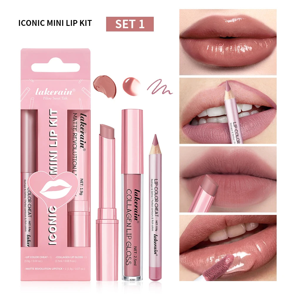 Lip Combo Matte Lipstick + Lip Liner Pen Lip Gloss Set Hydrating Matte Waterproof Long Lasting Lip lipstick set Lip Makeup Set Good Vibrations