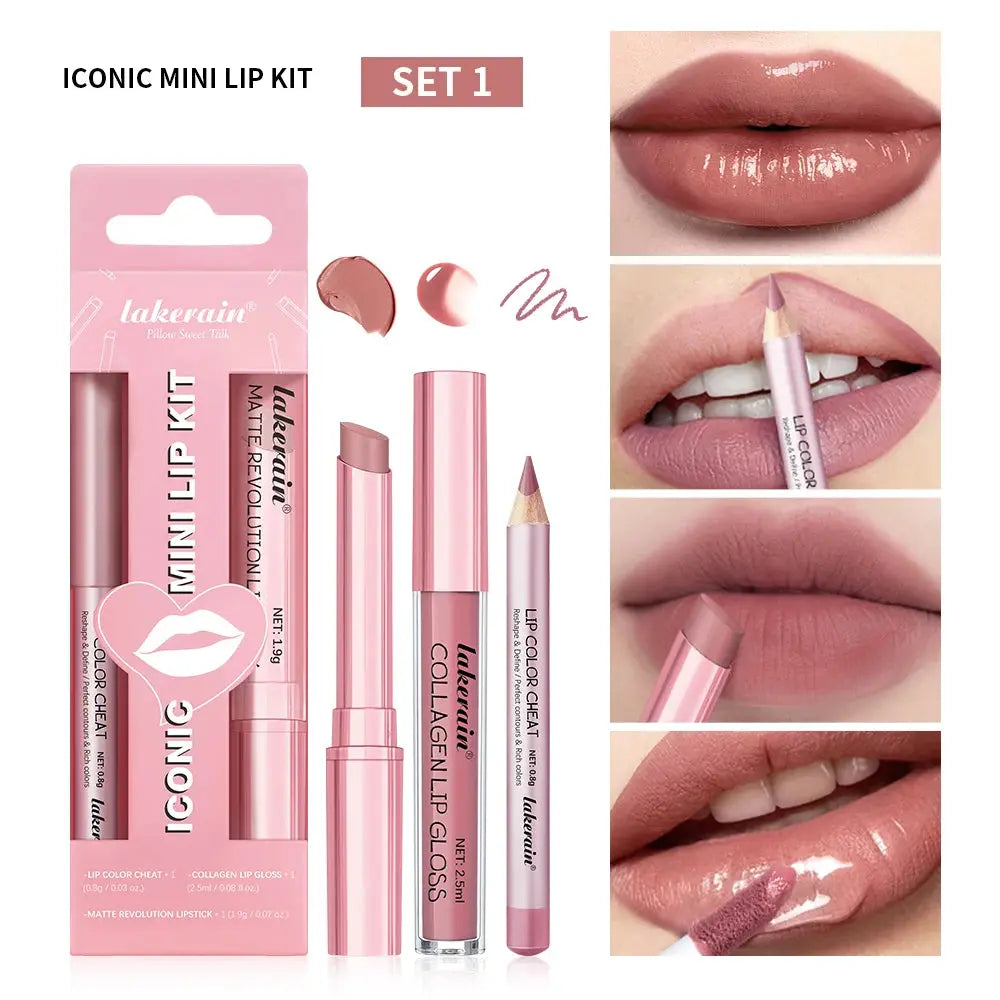 Lip Combo Matte Lipstick + Lip Liner Pen Lip Gloss Set Hydrating Matte Waterproof Long Lasting Lip lipstick set Lip Makeup Set Good Vibrations