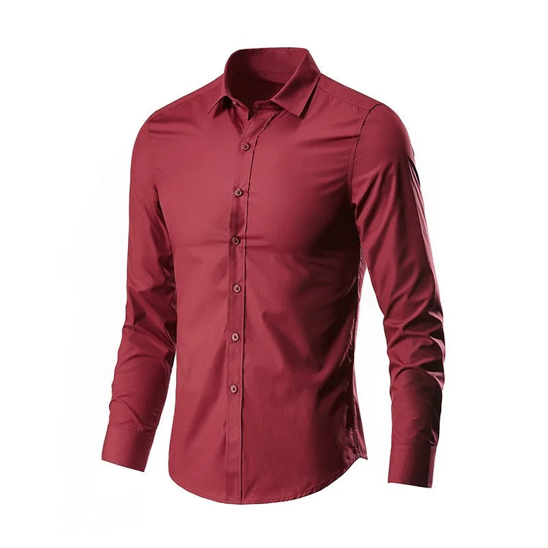 Mens Casual Shirts 2025 Single Breasted Mens Slim Fit Dress Long Sleeve Shirts Soild Male Social Shirts Designer Chemise Homme