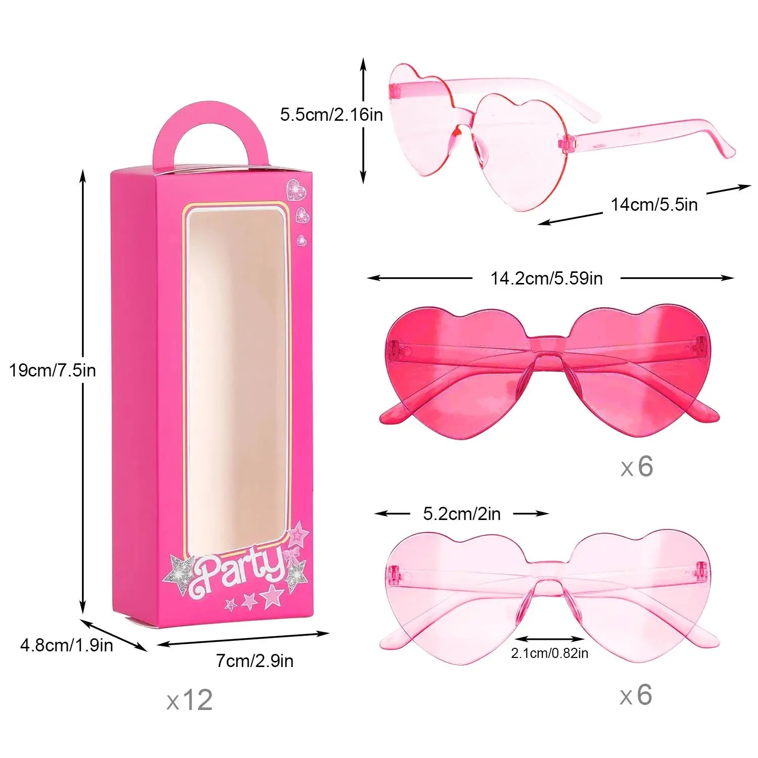 12 Pink Doll Gift Boxes Goodie Bag + 12 Heart Shaped Sunglass Pink Princess Girls Boxes for Birthday Bachelorette Party Favor Good Vibrations