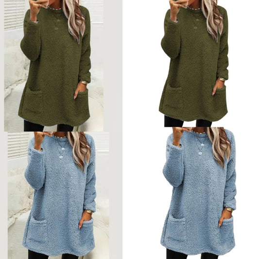 Womens Oversized Crewneck Sweatshirt Casual Sherpas Pullover Top Warm Sweater Loose Long Sleeve Shirts Tunics Dress Good Vibrations