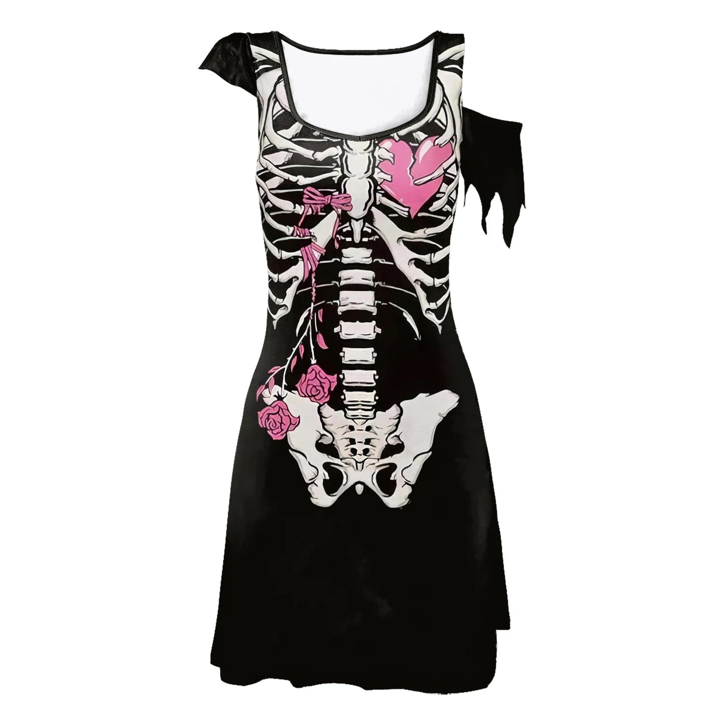 Funny Pink Skeleton Dress Halloween Ghost Cospaly Costume Women Dress Day of The Dead Robe Skull Dress Carnival Party Outfit Good Vibrations