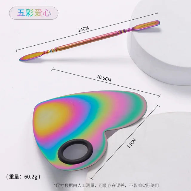 1set Stainless Steel Nail Makeup Palette Colorful Palette with Spatula Stick Nail Polish Mixing Plate Foundation Eyeshadow Mixer Good Vibrations