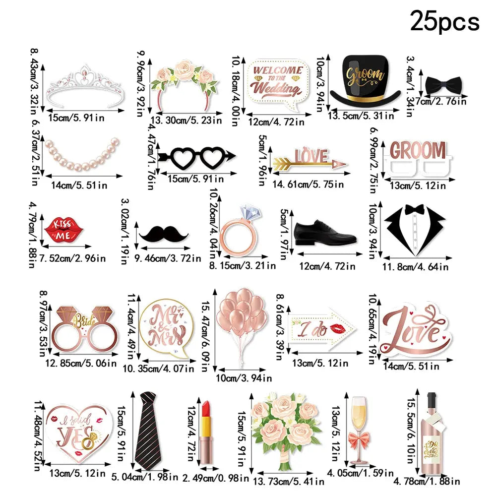 25pcs Funny Wedding Paper Photo Booth Props Just Married Selfie Photobooth Bridal Shower Bachelorette Party Wedding Decoration Good Vibrations
