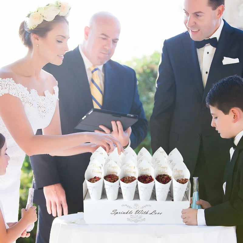 Kraft Paper Wedding Tray Confetti Cone Stand Box Tray Rustic Wedding Decoration Wedding Confetti Cones Wedding Cones Set supply Good Vibrations