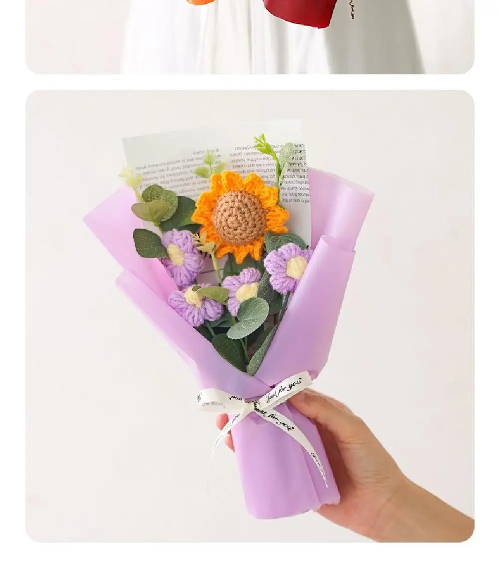Artificial Flower Crochet Bouquet Handmade Eternal Flower Sunflower Daisy Bouquet Anniversary Mothers Day Birthday Gift Good Vibrations