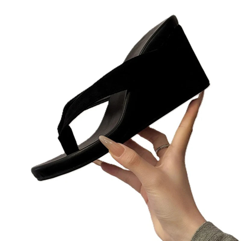 Wedges Women Slippers High Heels Clip Toe Fashion Shoes Designer Woman's Sandals Summer 2025 Flip Flops New Sandalias De Mujer Good Vibrations