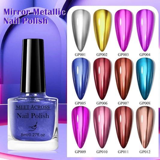8ml Metallic Nail Polish Mirror Effect Fast Drying Long-Lasting Nails Art Polish DIY No Need Lamp Cure Manicure Nail Supplies Good Vibrations