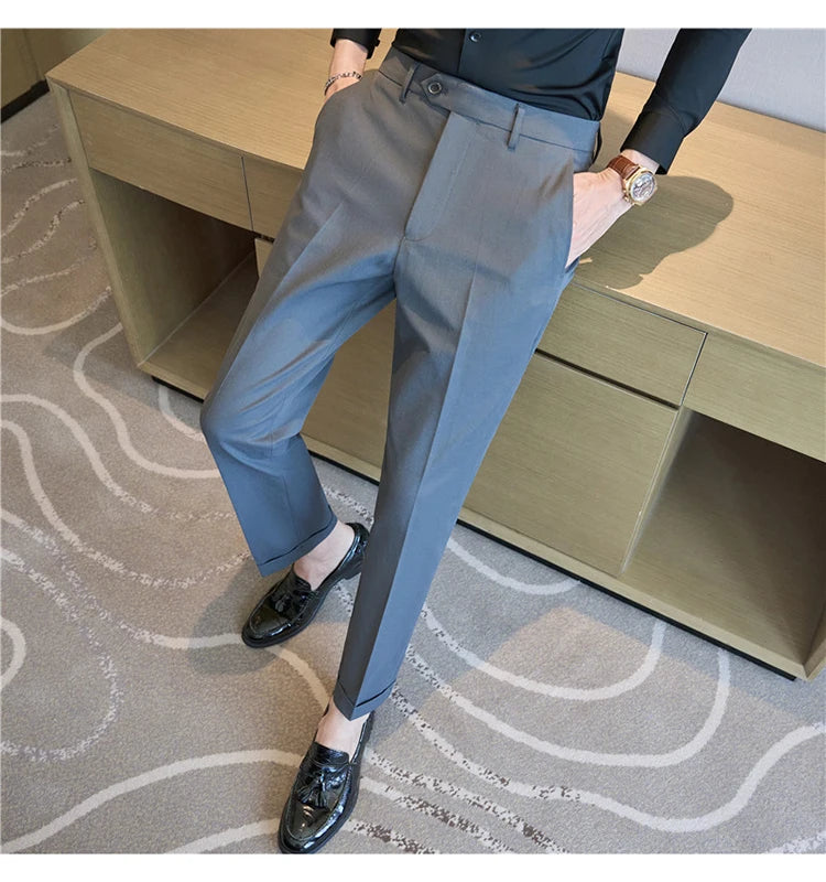 Men Suit Pants 2025 Elastic Slim Fit Formal Dress Pants Solid Casual White Trousers Pantalon Homme Wedding Party Men Clothing Good Vibrations