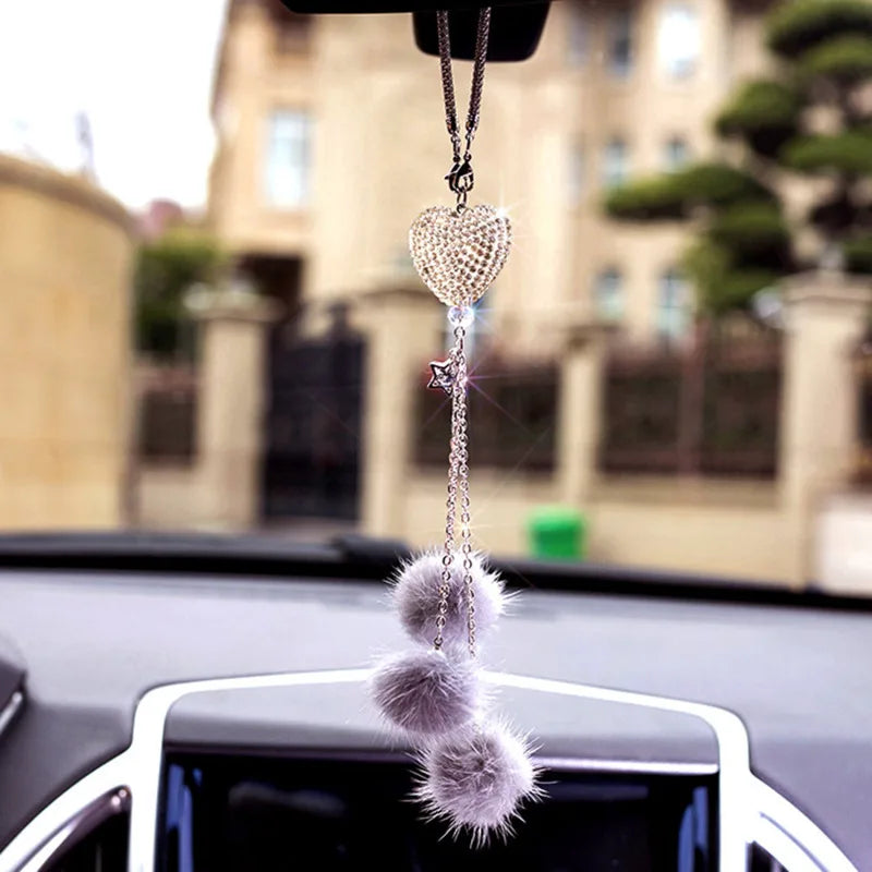 Fashion Diamond Car Accessorie Bling Hairball Pendant Auto Rearview Mirror Pendant Birthday Gift Auto Decoraction Ornaments Good Vibrations