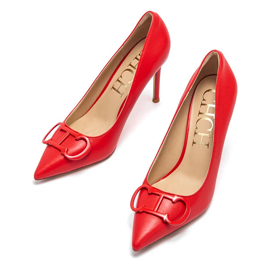 Red high heels 5-8cm pointed fine heel sexy leather shoes with evening dress banquet shoes luxury brands Good Vibrations