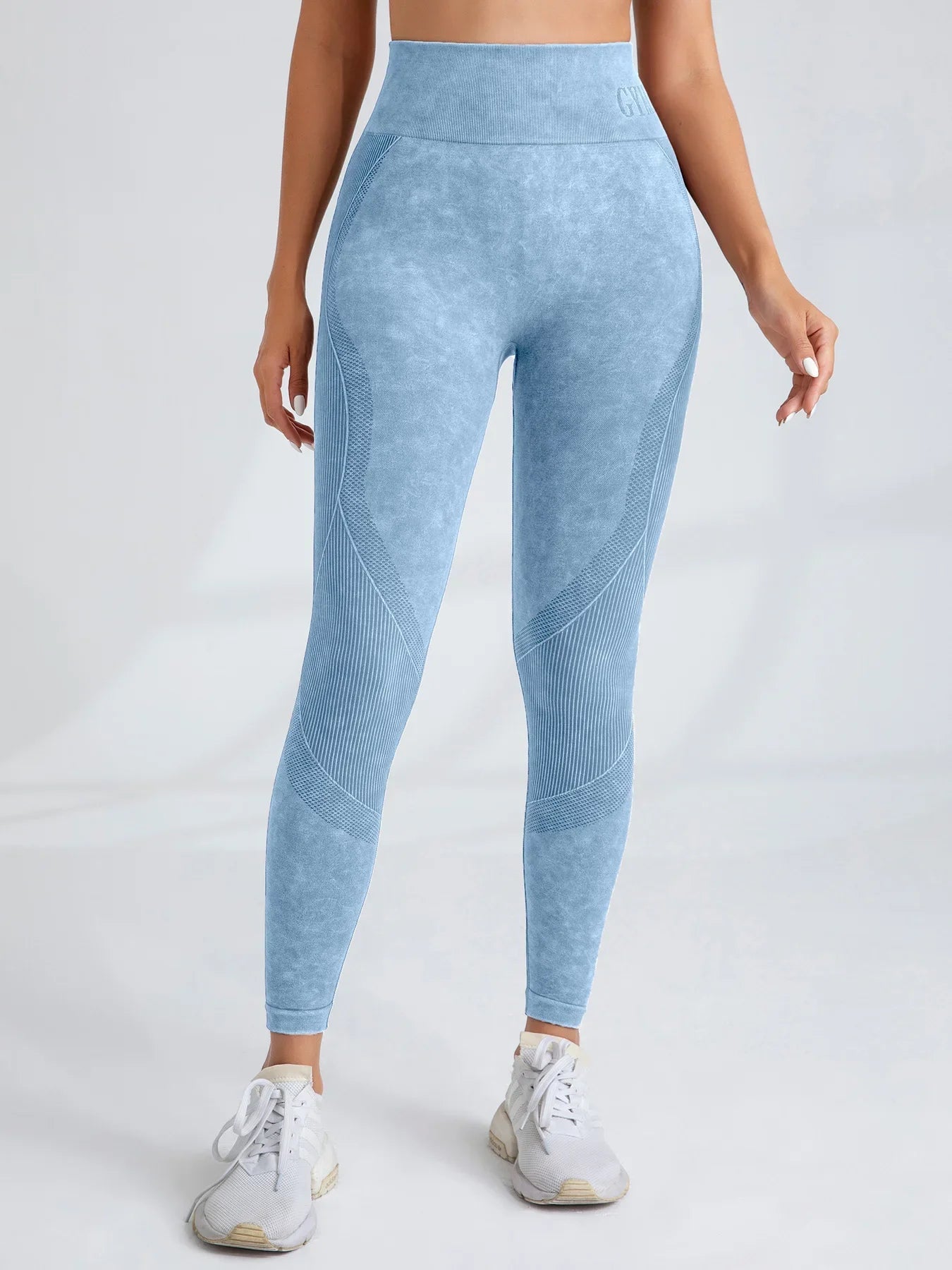 Women Seamless Gym High Waist Yoga Pants Hip Lifting Outdoor Sports Tight Waist Letter Sand Washed Pants Exercise Yoga Leggings Good Vibrations