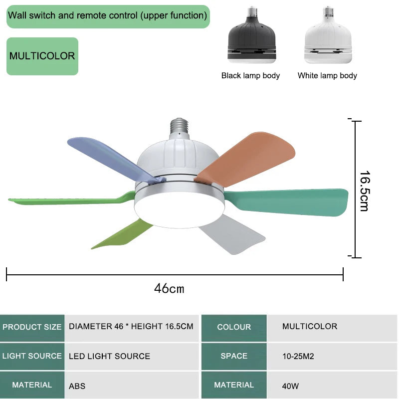 40W Socket Fan Light bombilla con ventilador de techo Smart Remote Control Ceiling Led Bulb E27 Lamp For Bedroom Living Room Good Vibrations