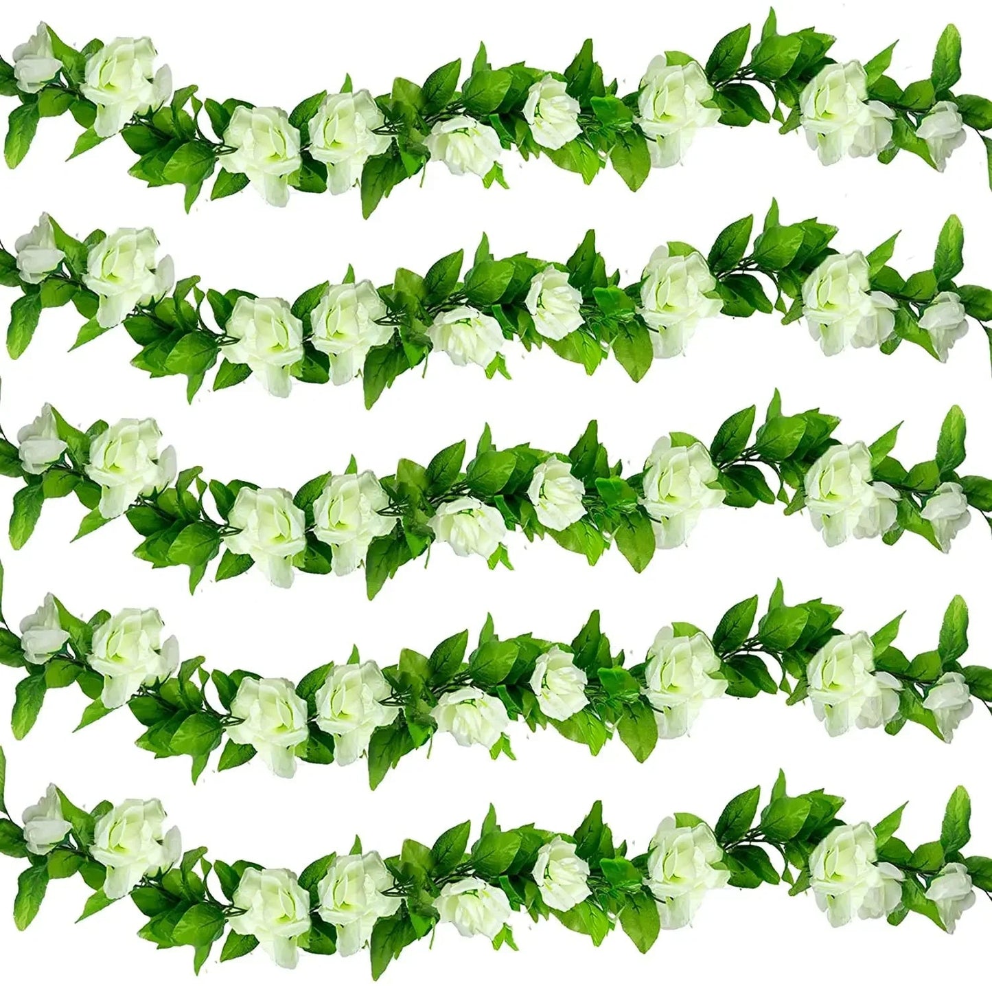 Artificial White Flower Garlands, Rose Vines, Fall Decor, Faux Floral, Wall Hanging Plants, Wedding, Home Party, 5 Pack, 37.5 ft Good Vibrations