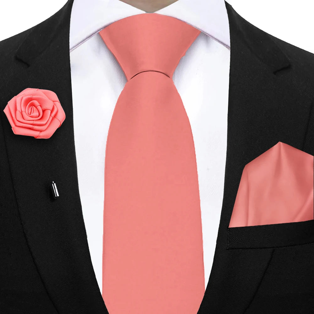 Mens Ties Set Sage Green Pink Grey Brown NeckTie Pocket Square Brooch Wedding Tie Suit Accessories Fit Group Holiday Party