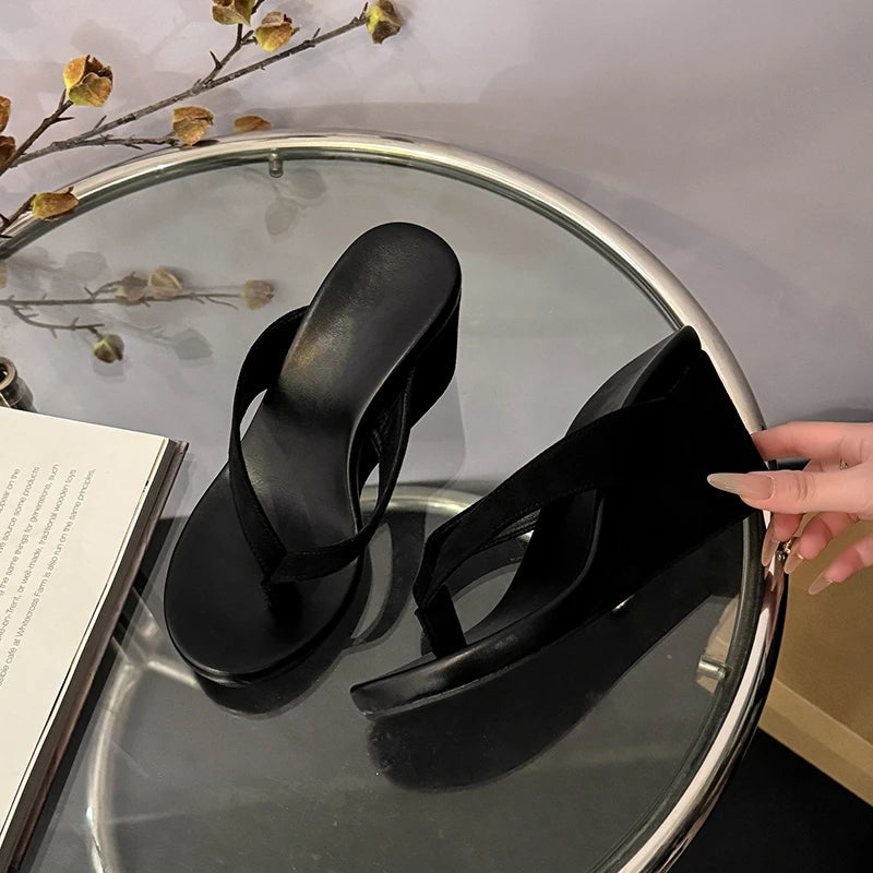 Wedges Women Slippers High Heels Clip Toe Fashion Shoes Designer Woman's Sandals Summer 2025 Flip Flops New Sandalias De Mujer Good Vibrations