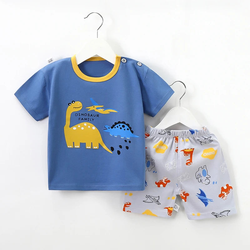 Summer Kids Boys Clothes Set Cartoon 2Pcs Children T Shirt Tops Shorts Kids Loungewear Suit Sports Baby Outfit Set Good Vibrations