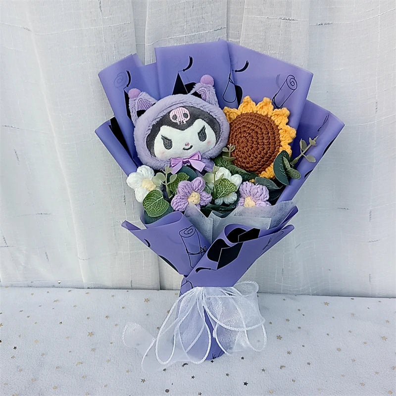 Graduation Gifts Sanrio Kuromi Hello Kitty With Crochet Sunflower Bouquet My Melody Cinnamoroll Mother's Day Birthday Gifts Good Vibrations