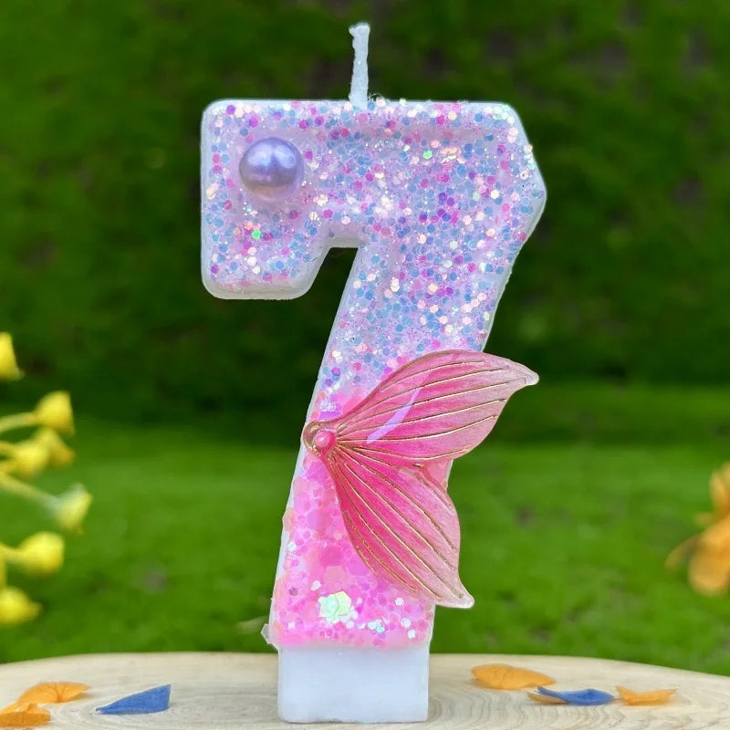Digital Birthday Candles Party Decoration Birthday Pink Candles Sparkling Pink Beauty Fish Tail Wedding Boys Girls Gifts Number Good Vibrations