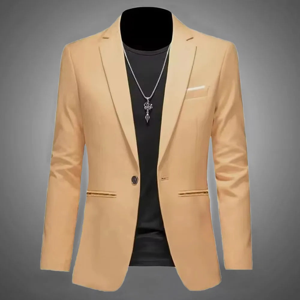 Men's Trendy Leisure Boutique Suit Jacket Autumn Casual Business Slim Fit Non-ironing Single Button Suit Solid Formal Blouse Good Vibrations