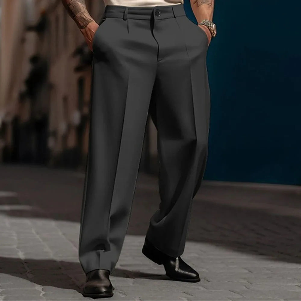 Mens Casual High-Waisted Loose Suit Pants 2024 New Business Versatile Comfortable Retro Solid Color Breathable Trousers For Men Good Vibrations