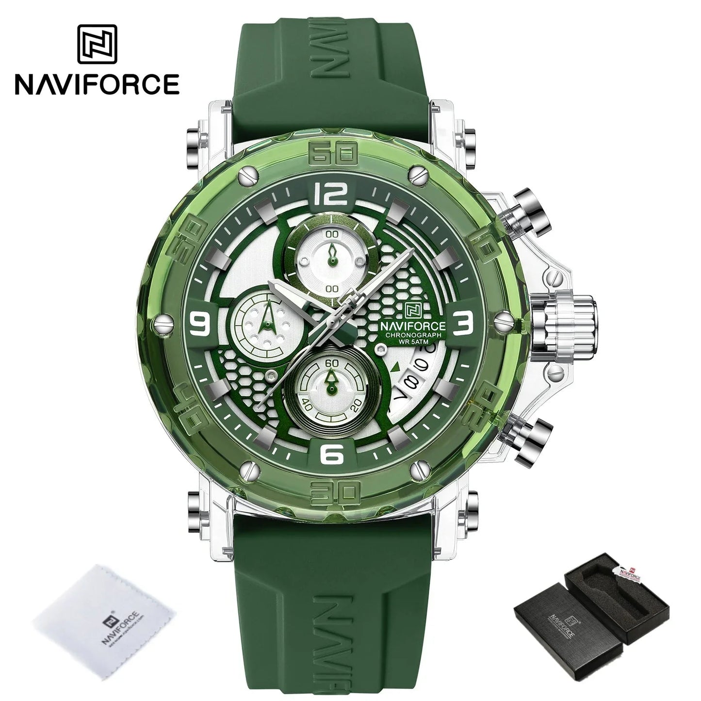 NAVIFORCE for Men Silicone Strap Luxury Fashion Quartz Watches Wrist watch Sports Chronograph 5TM Waterproof Male Watches GIfts Good Vibrations