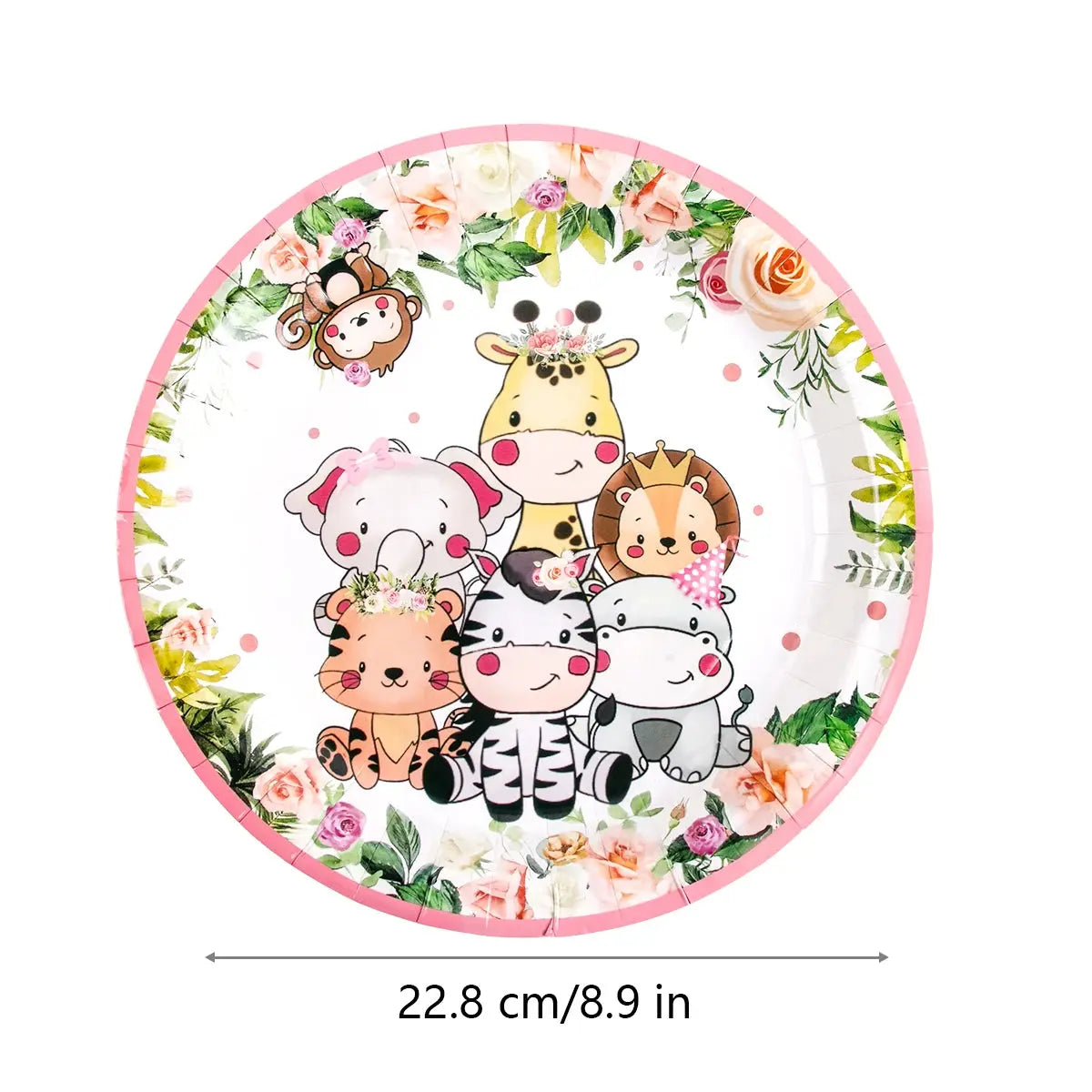 Pink Jungle Safari Birthday Decorations Animal Disposable Tableware Forest Woodland Baby Shower for Girl Birthday Party Supplies Good Vibrations