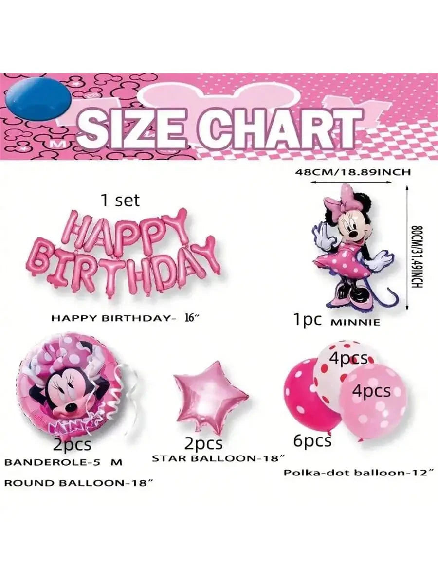 20PCS Pink Minnie themed Birthday Party Decoration Aluminum Film Balloon Set Family Birthday Party Decoration Supplies Good Vibrations
