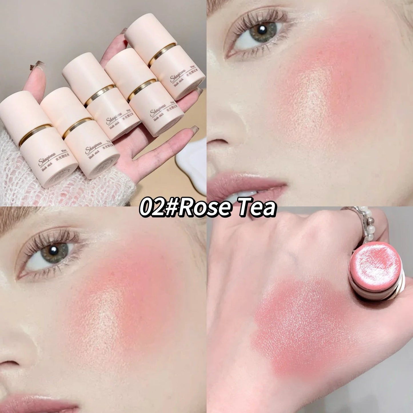 SHAQINUO Cream Blush Stick - Watery Glow, Long-Lasting, Natural Tint, Korean-Style Cheek Makeup for Fresh Look Good Vibrations