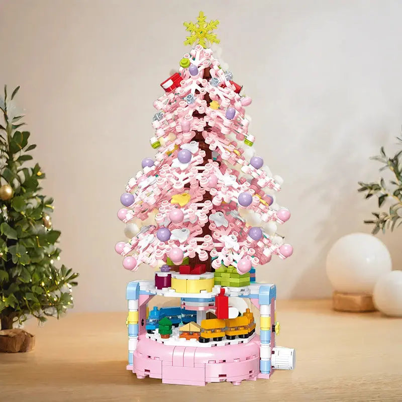 Christmas tree building block potted plant decorations large and small green plant pink Christmas holiday gifts Good Vibrations