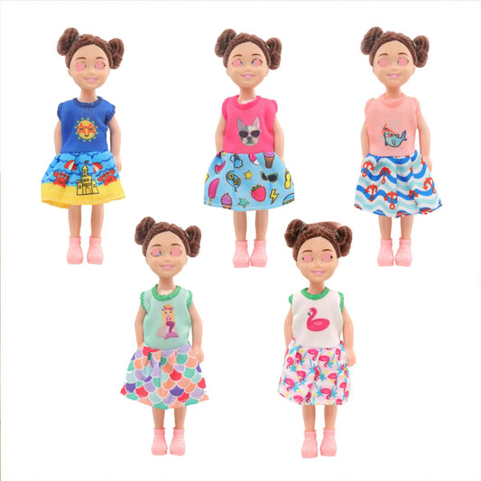 26pcs Fashion Doll Outfit Set for 5.5" Dolls - Includes 5 Dresses, 5 T-Shirt Dresses 3 Swimsuits & 13 Mini Accessories Gift Toy Good Vibrations