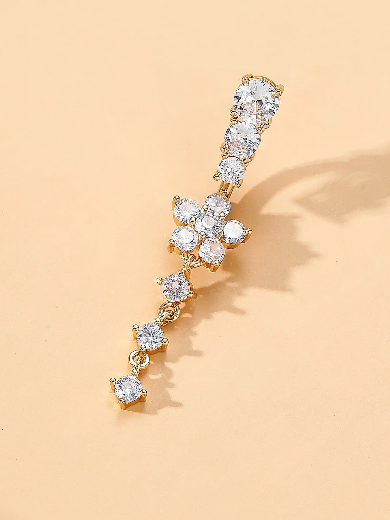 Gold Color Stainless Steel Belly Button Ring Long Dangled Flower CZ Crystal Navel Belly Piercing Rings for Women Sexy Jewelry Good Vibrations Adult Super Store