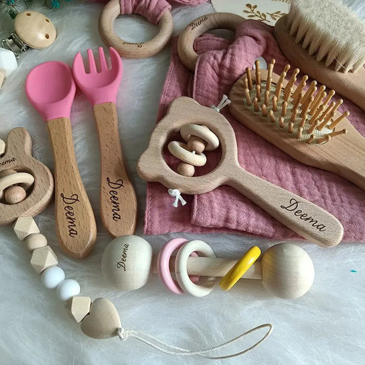 10 Pieces Of Personalized Name Newborn Bath Toy Gift Set 0-12 Months Old Baby Rattle Toy Baby Boy Girl Birth Name Plate Gift Set Good Vibrations