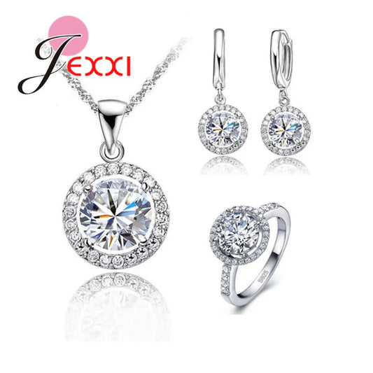 Women Wedding Necklace Earrings Ring Bridal Jewelry Sets Fashion Trendy 925 Sterling Silver CZ Crystal Wholesale Good Vibrations Adult Super Store