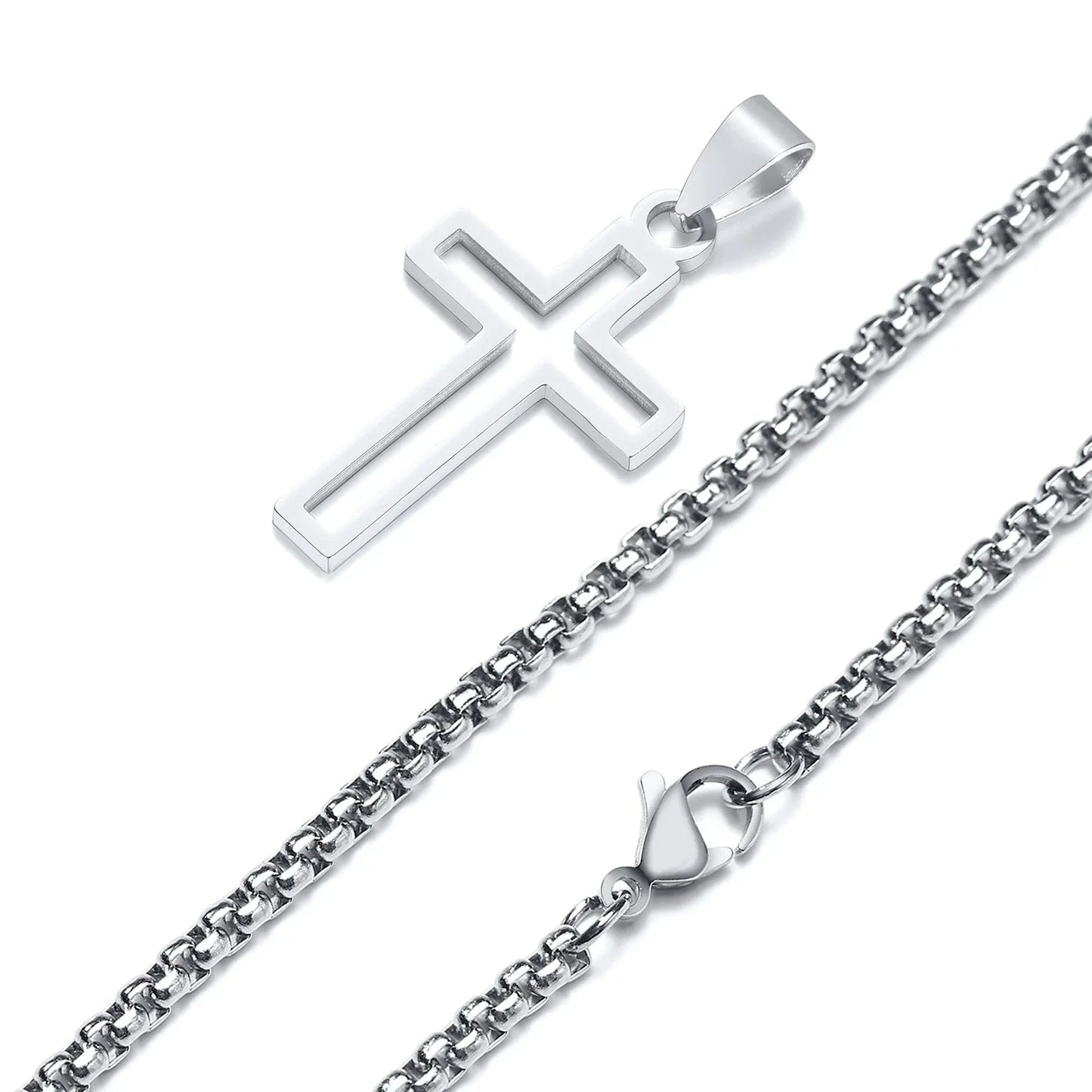 Casual Hollow Cross Necklaces for Men Boys,Waterproof Stainless Steel Cross Pendant Necklace,Religious Faith Prayer Jewelry Gift Good Vibrations