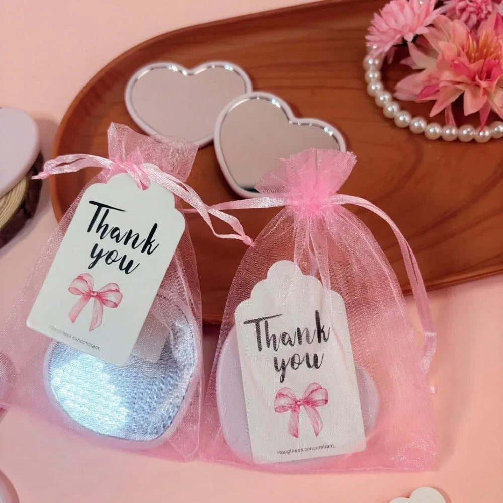 12 sets -36 pieces gift set, pink heart-shaped makeup mirror, pink gauze bag and thank-you card, wedding and party gift Good Vibrations
